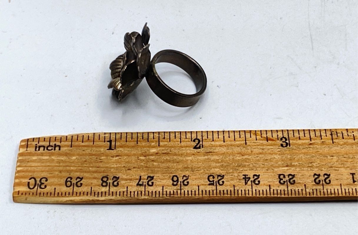 Sterling Silver 925 Large 3D Flower Rose Statement Ring Size 5.5 10.7g