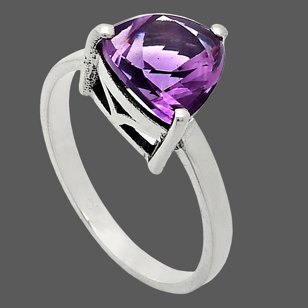 Fancy Cut Natural Amethyst – Brazil 925 Sterling Silver Ring s.7 Jewelry R-1019