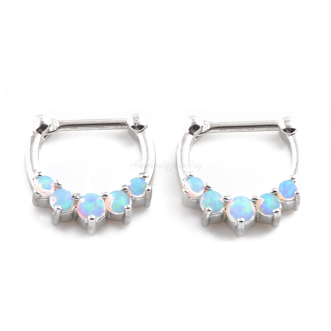 16G 5/16″ (8mm) Plated Brass 5 OPAL Septum Clicker Hinged Segment Nose Ring