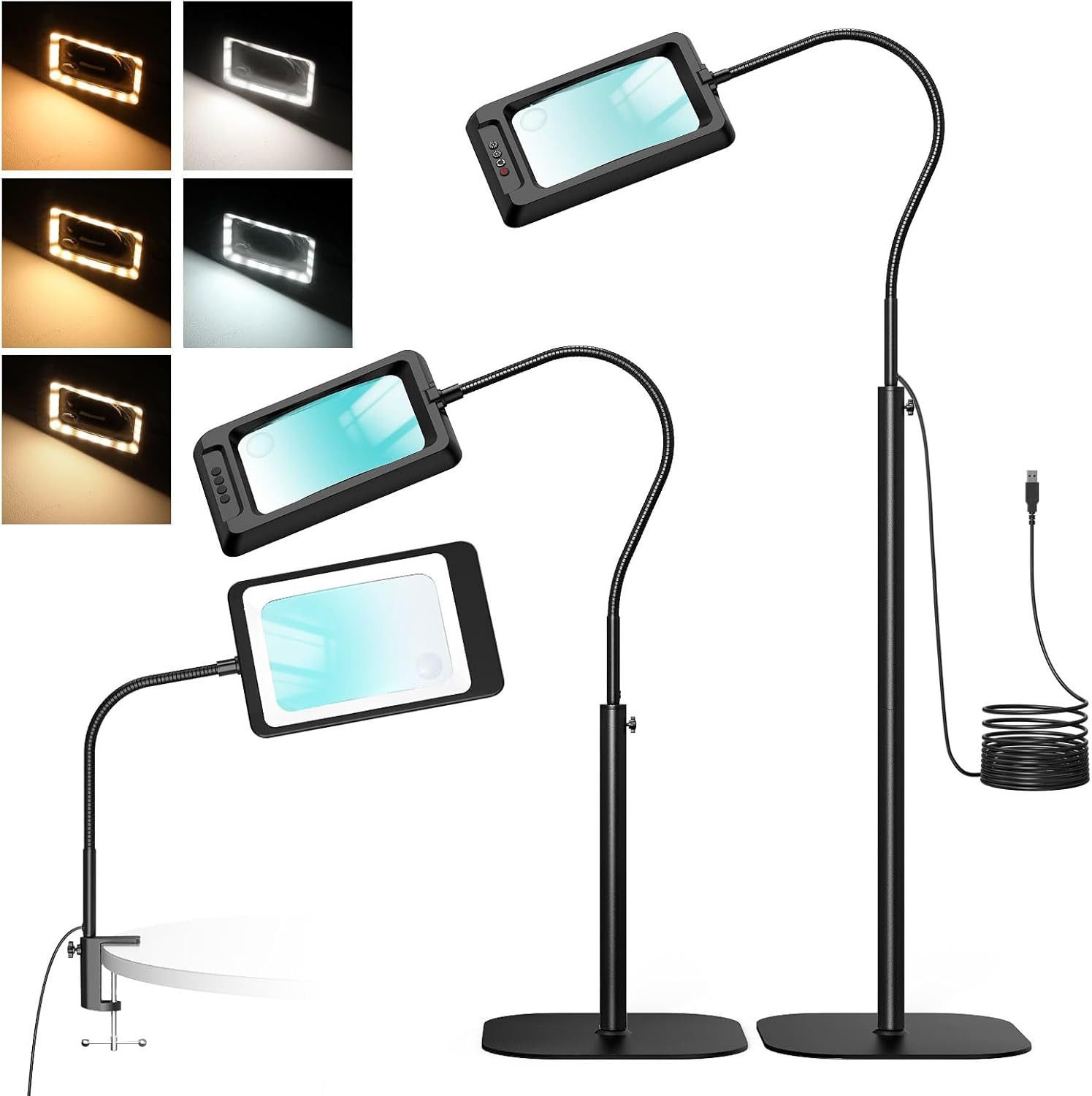 10X Large Floor Magnifying Glass with Light and Stand,Flexible Gooseneck Floor M