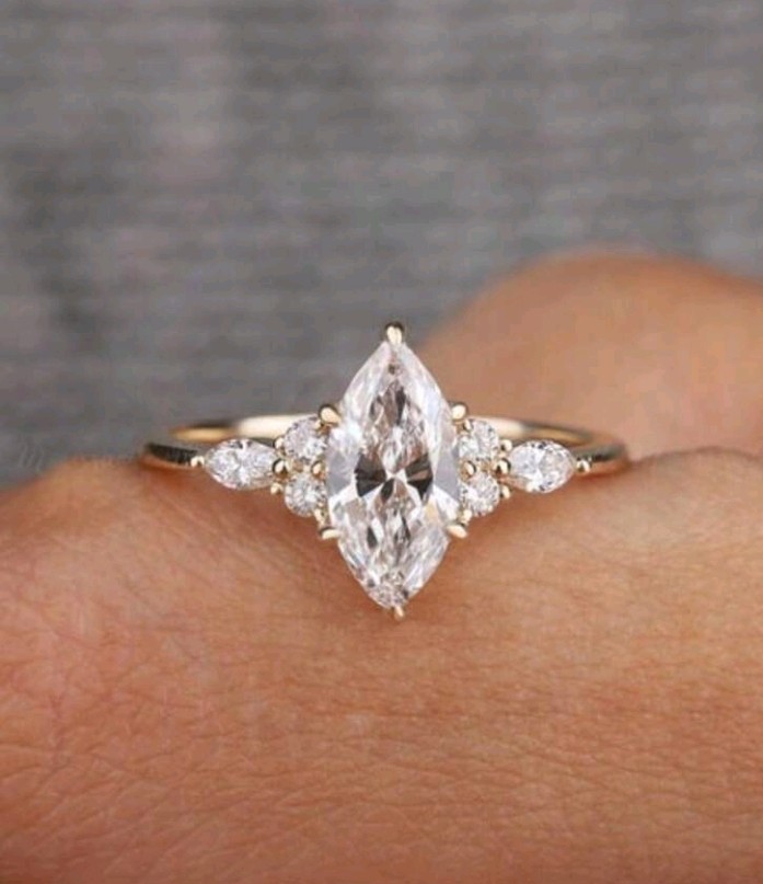 Gold-Plated Copper Ring Size 9 White/Colorless Marquise Cut CZ