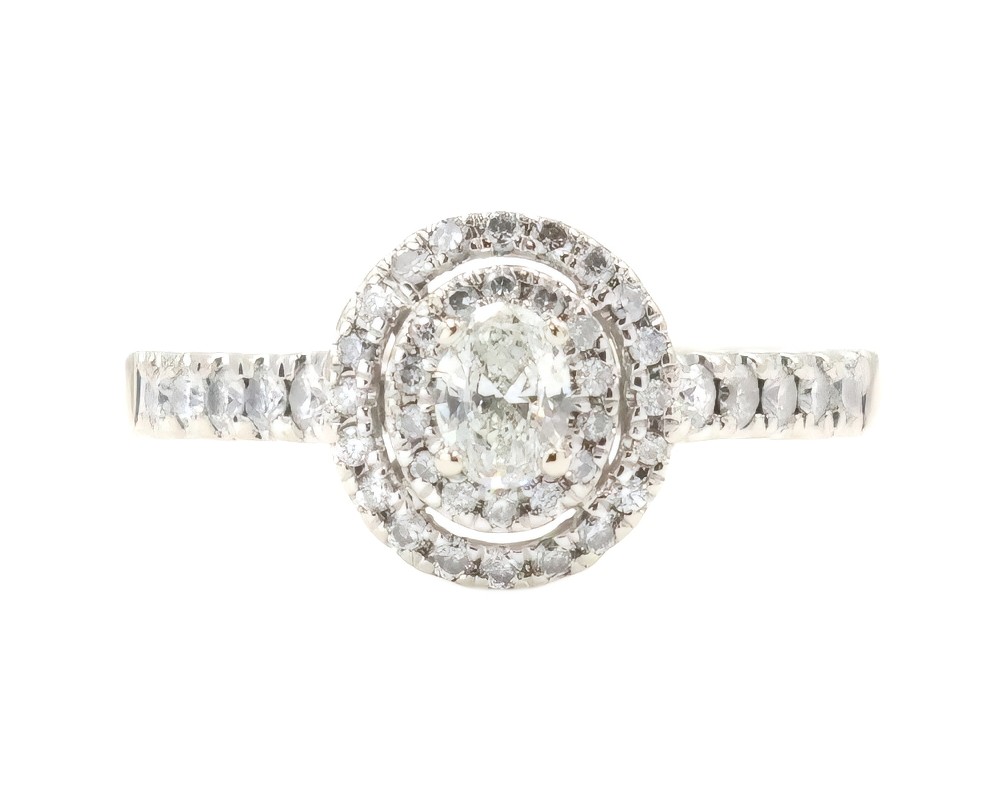 Double Halo 0.65 Ctw Oval & Round Diamond 14KT White Gold Engagement Ring 3.29g