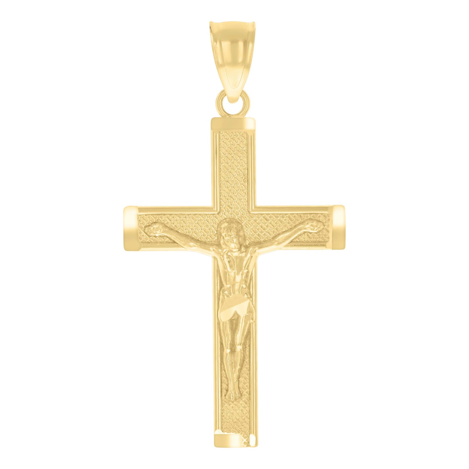 14k Yellow Gold Womens Diamond-Cut Cross Crucifix Ht:34.7Mm Pendant Charm