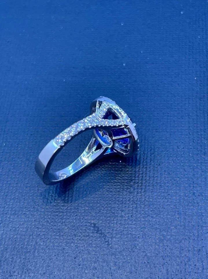 2.56 Ct Oval Cut Natural Sapphire Diamond & Wedding Ring 14K White Gold
