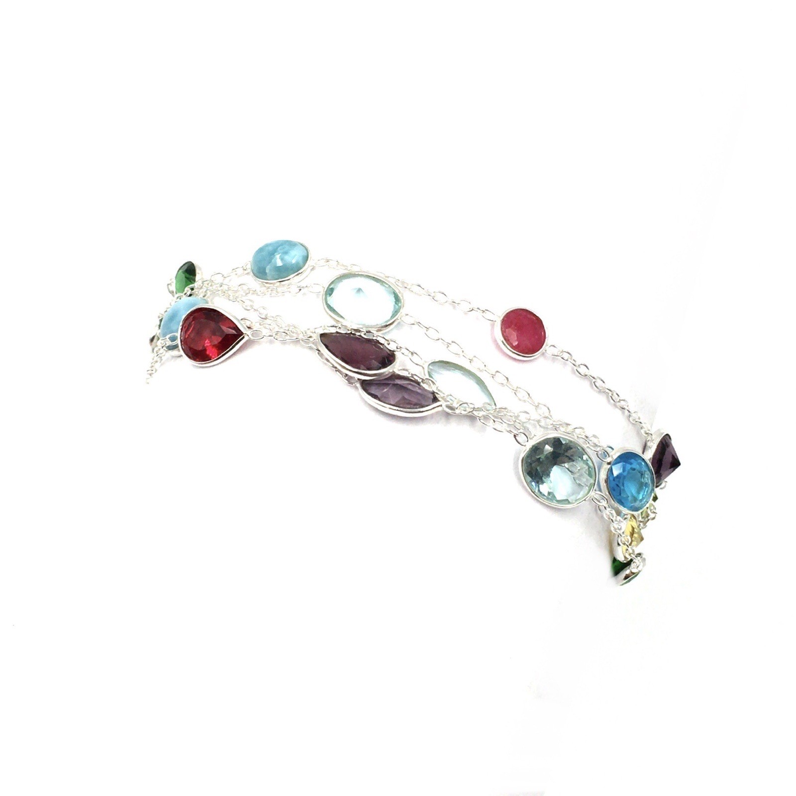 925 Silver Bracelet 17-19cm Colourful Gemstones Multicolour Jewellery Larimar Blue Red