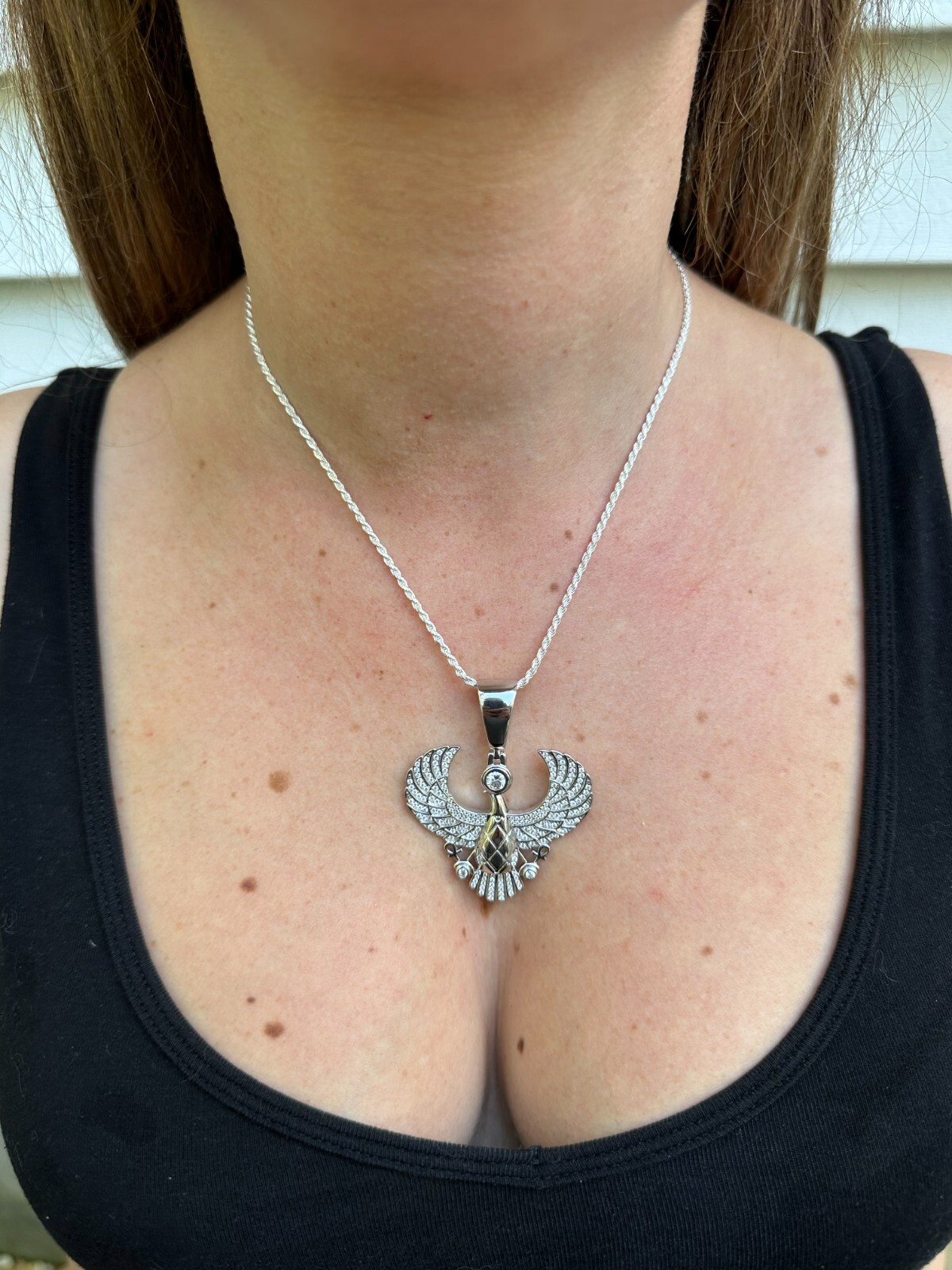 MOISSANITE Horus W. Ankh Pendant Real 925 Silver / Gold Iced Egyptian Necklace
