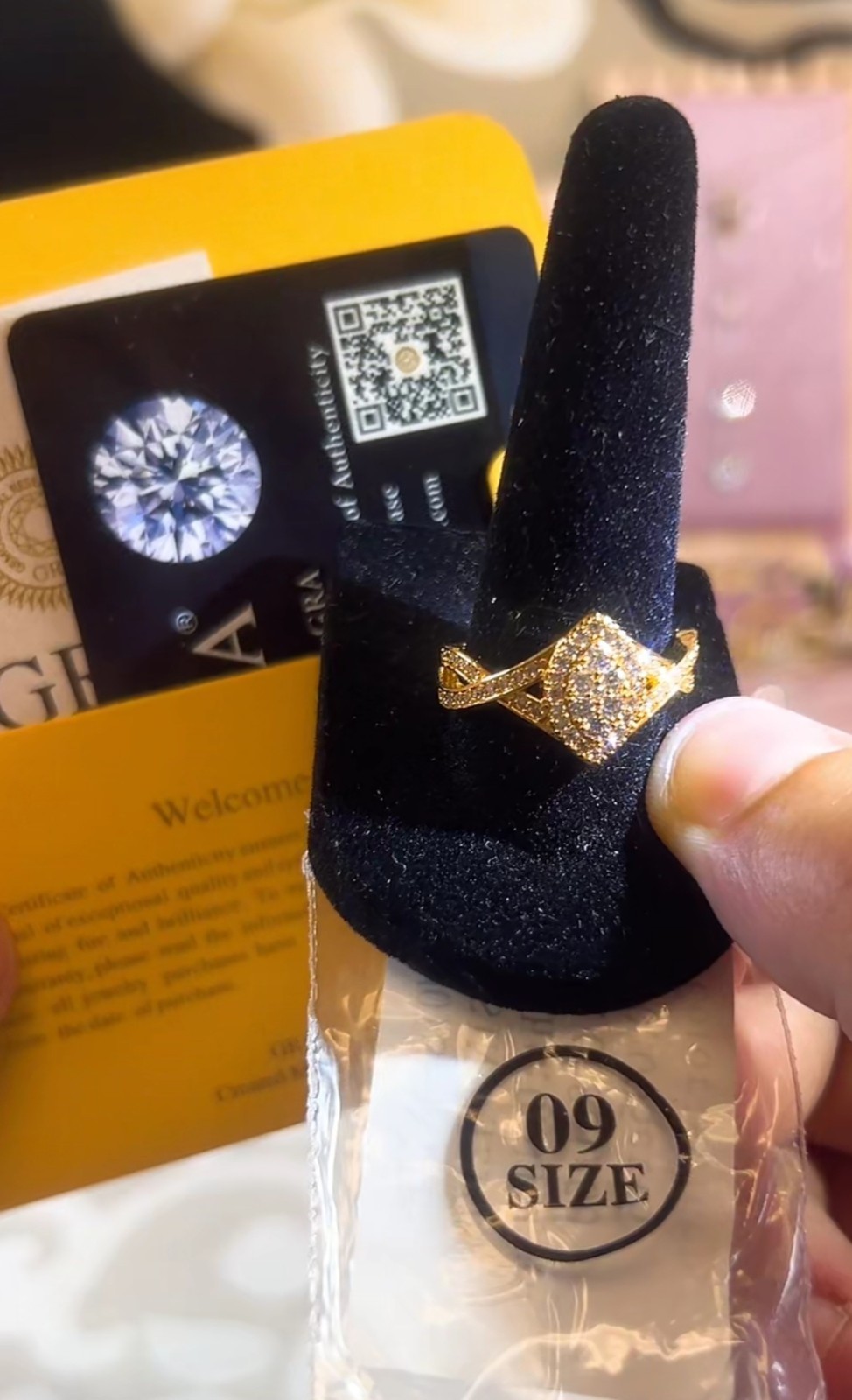 Gold Tone Square Cluster Pavé Simulated MOISSANITE Band Ring Size 9