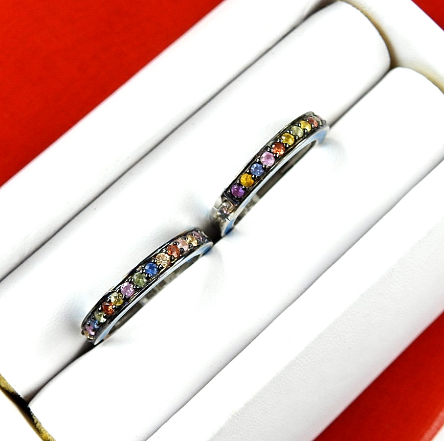 Vintage EFFY Balissima 925 Sterling Silver Enamel Multi Gemstone Hoop Earrings