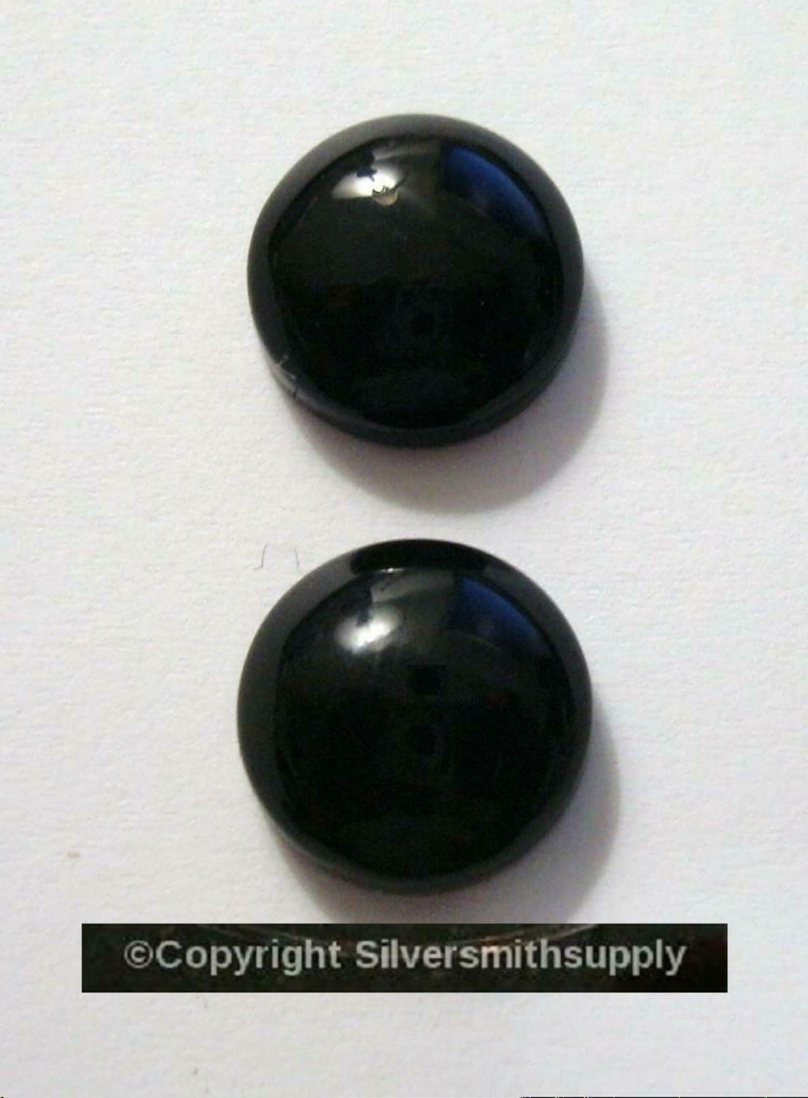 Black onyx cabochons natural 1 pair high dome flat backed 12mm round 2 pcs cb041