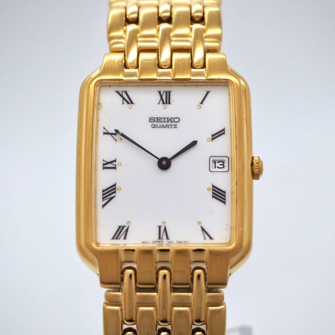 177 Working SEIKO Watch Men’s Date Gold White Square