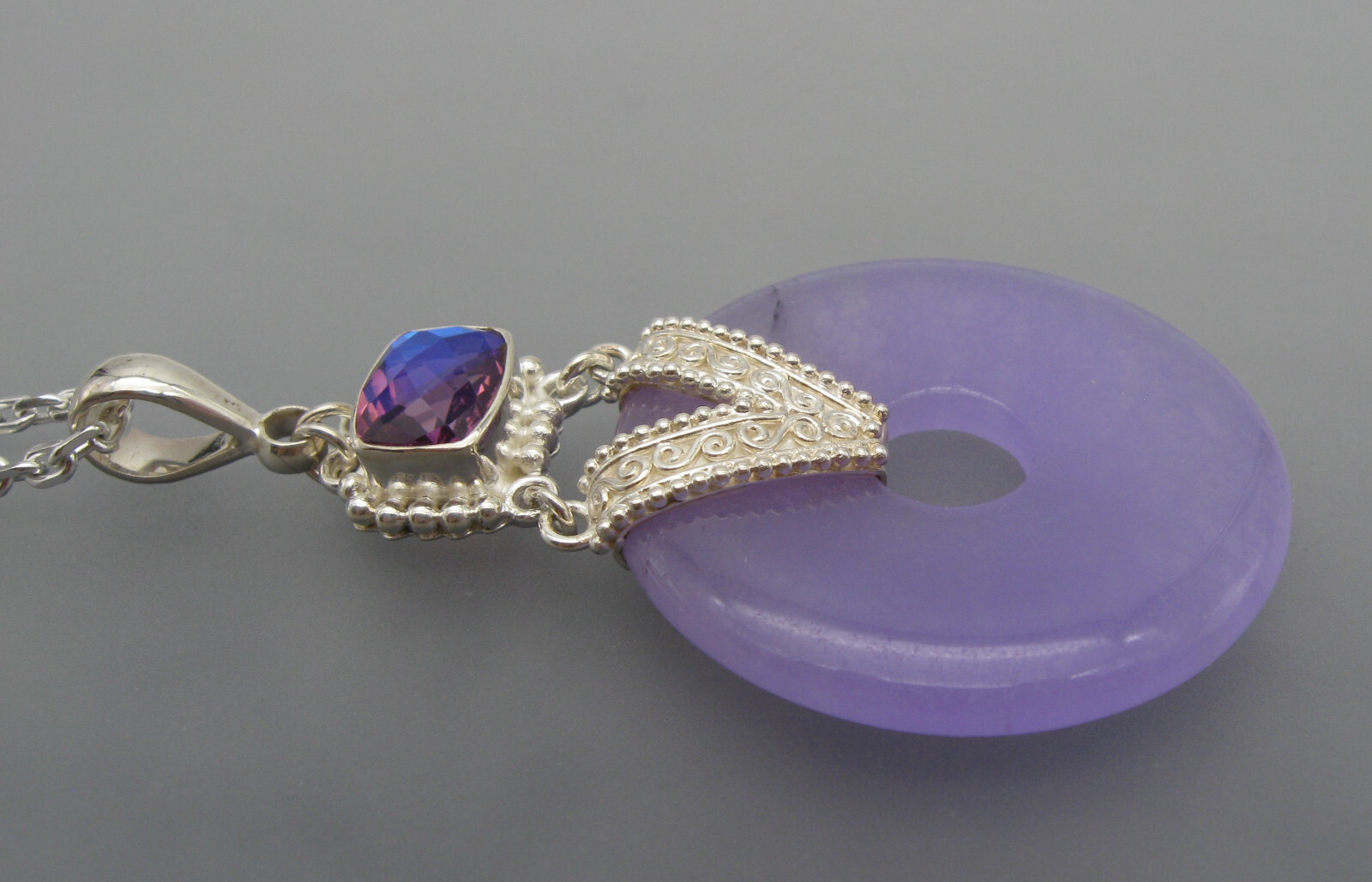 Sajen Sterling Silver Purple Jadeite Jade Blue Quartz Circle Pendant Necklace