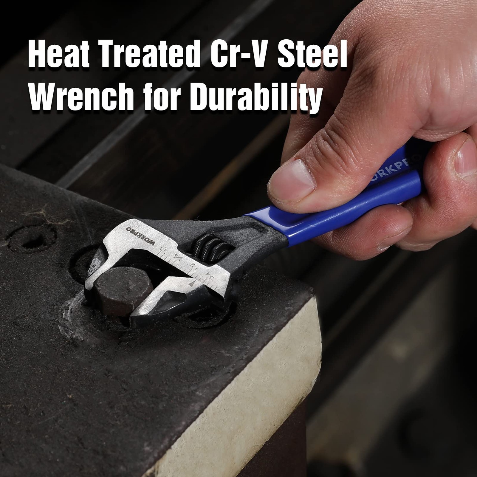 WORKPRO 6-Inch Adjustable Wrench, Wide Jaw Cr-V Steel Black 6 inch, Blue