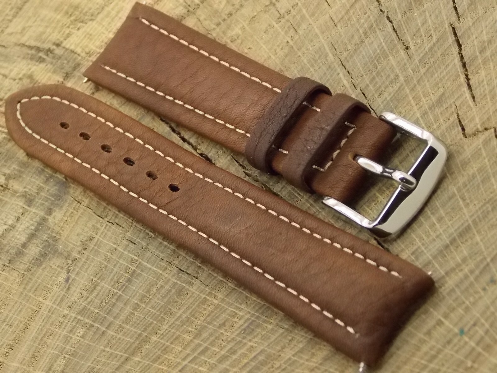 NOS Hadley-Roma Watch Band Brown Leather with Silver Tone Buckle Unused 20mm