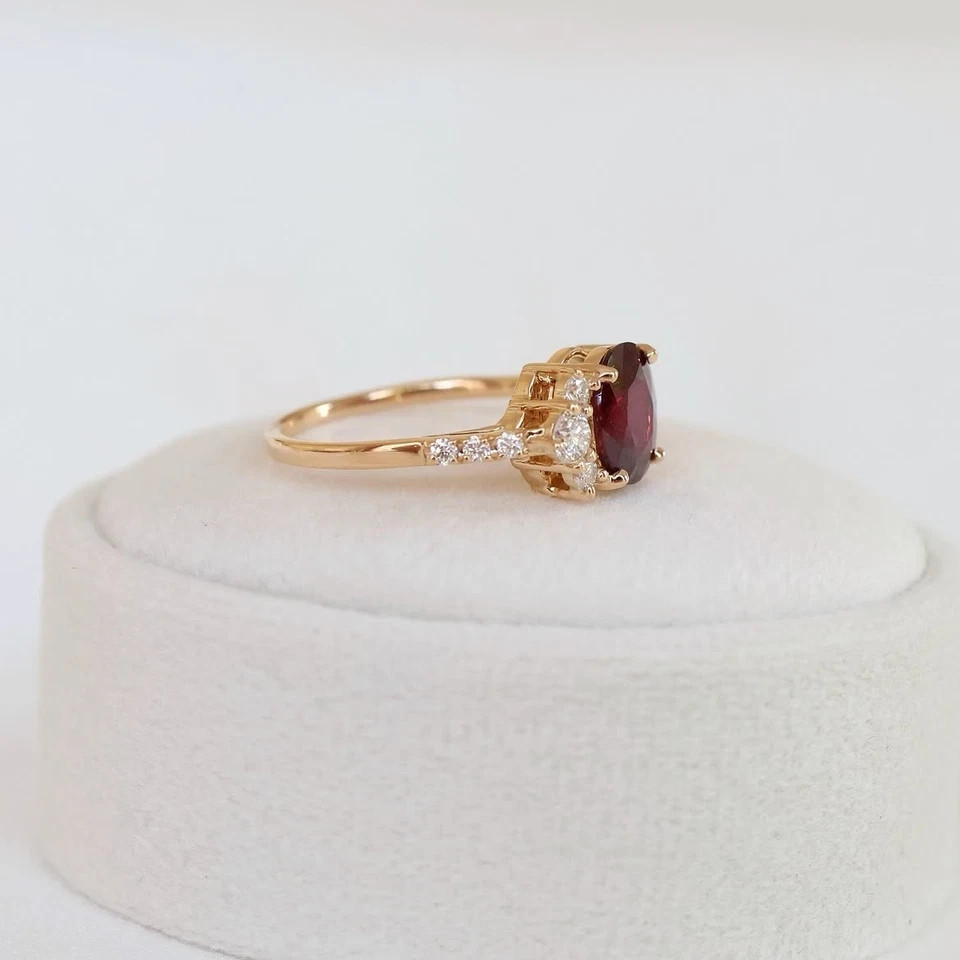 2.20Ct Round Cut Natural Ruby Diamond Wedding Ring 14K Yellow Gold Size 6 7 8 9