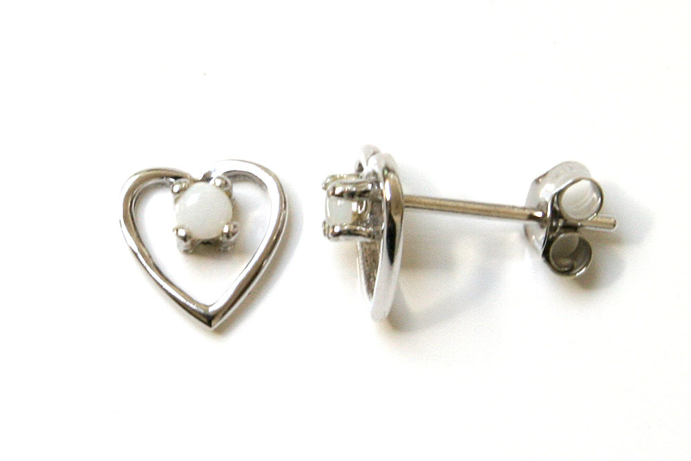 9ct White Gold Opal Studs Heart Earrings Made in UK Gift Boxed