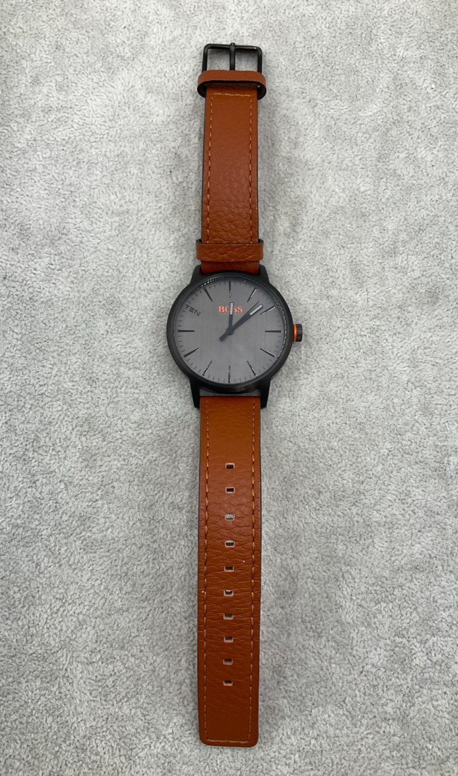 Hugo Boss Men’s Watch Quartz Analogue Brown & Orange Strap Working With Box N5