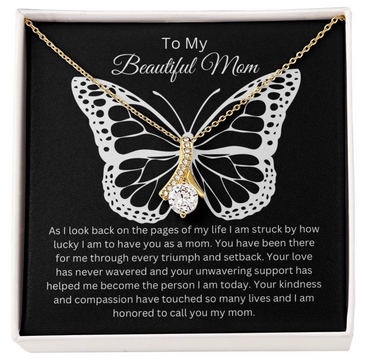 TO MY BEAUTIFUL MOM NECKLACE SOFT BOX GIFT HOLIDAY BIRTHDAY MOTHER’S DAY GIFT