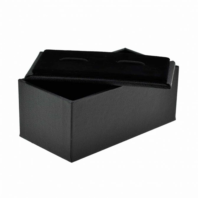 BLACK FAUX LEATHER CUFFLINKS BOX Velvet Lined Presentation Gift Case Elastic