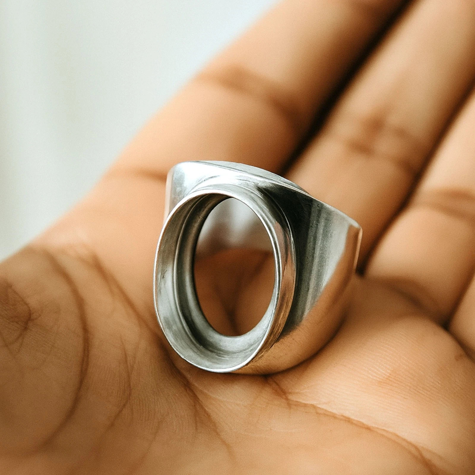 Handmade 925 Sterling Silver Blank Collet Ring 12x16mm Oval Cabochon Setting