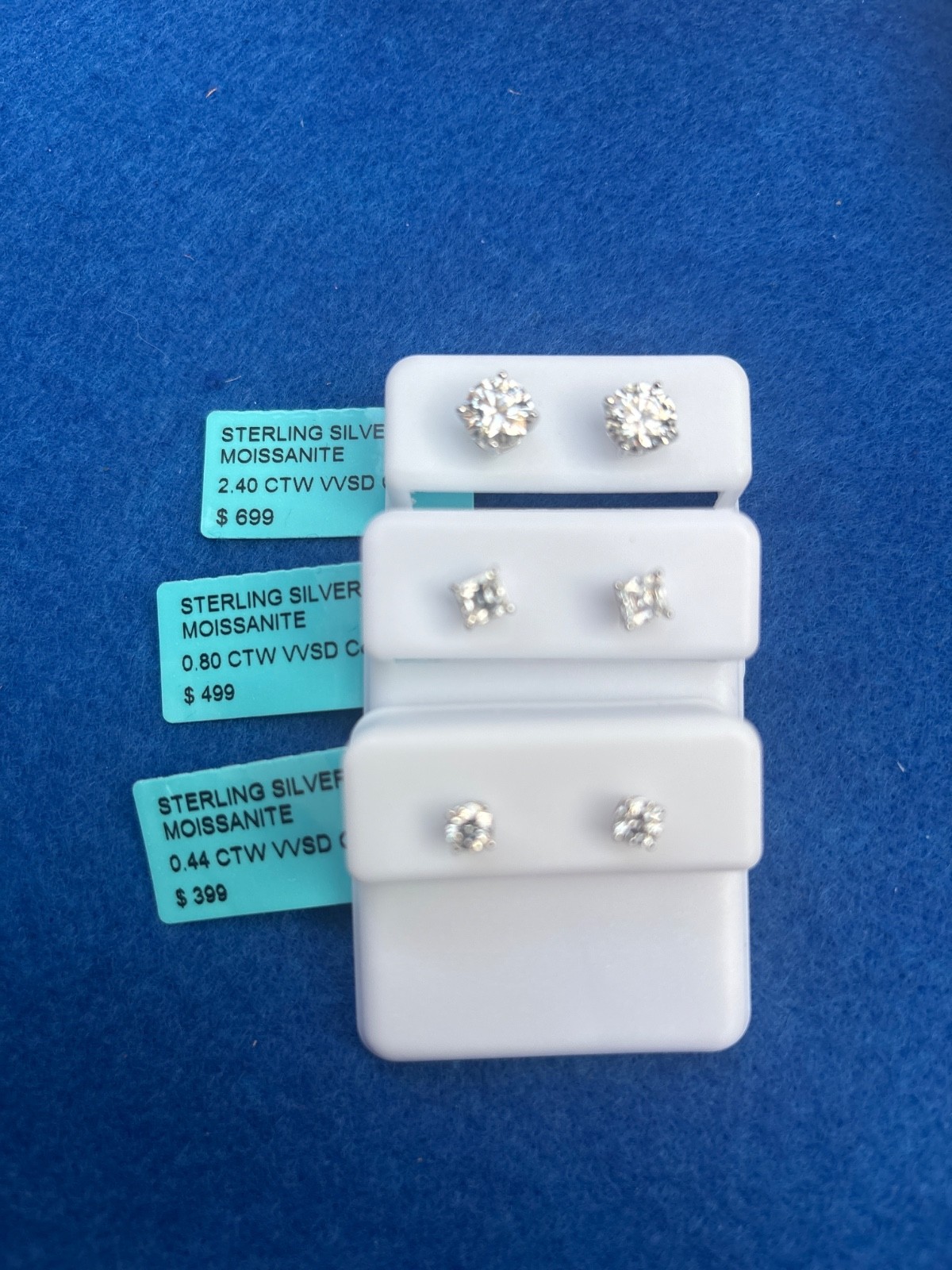 Moissanite push back .44 , .80, 2.4 CTW VVSD COLOR 4mm Moissanite Stud Earrings