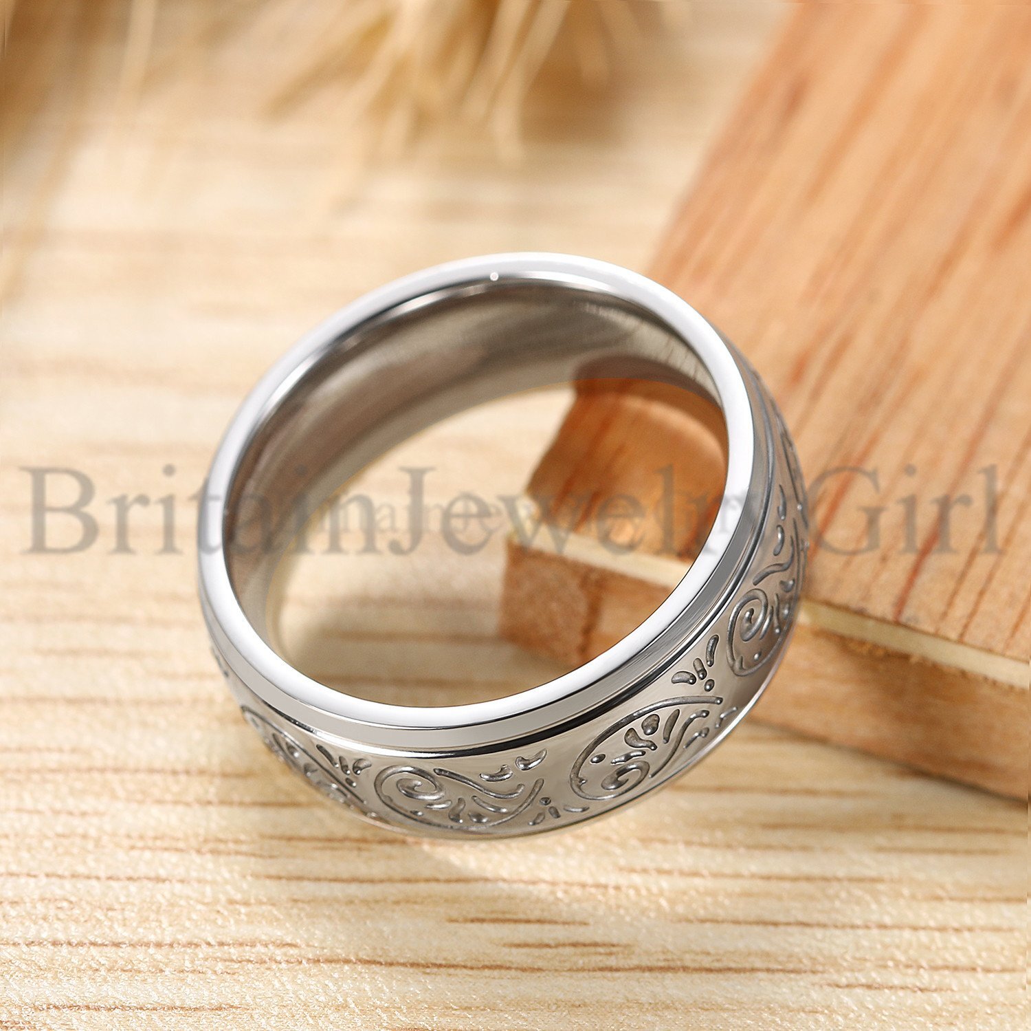8MM Stainless Steel Florentine Design Men Women Wedding Ring Band Size 7-13