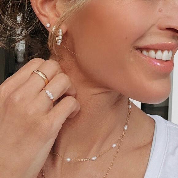 Pretty Pearl Huggies Lightweight Waterproof Pearl Hoop Earrings for Everyday Use