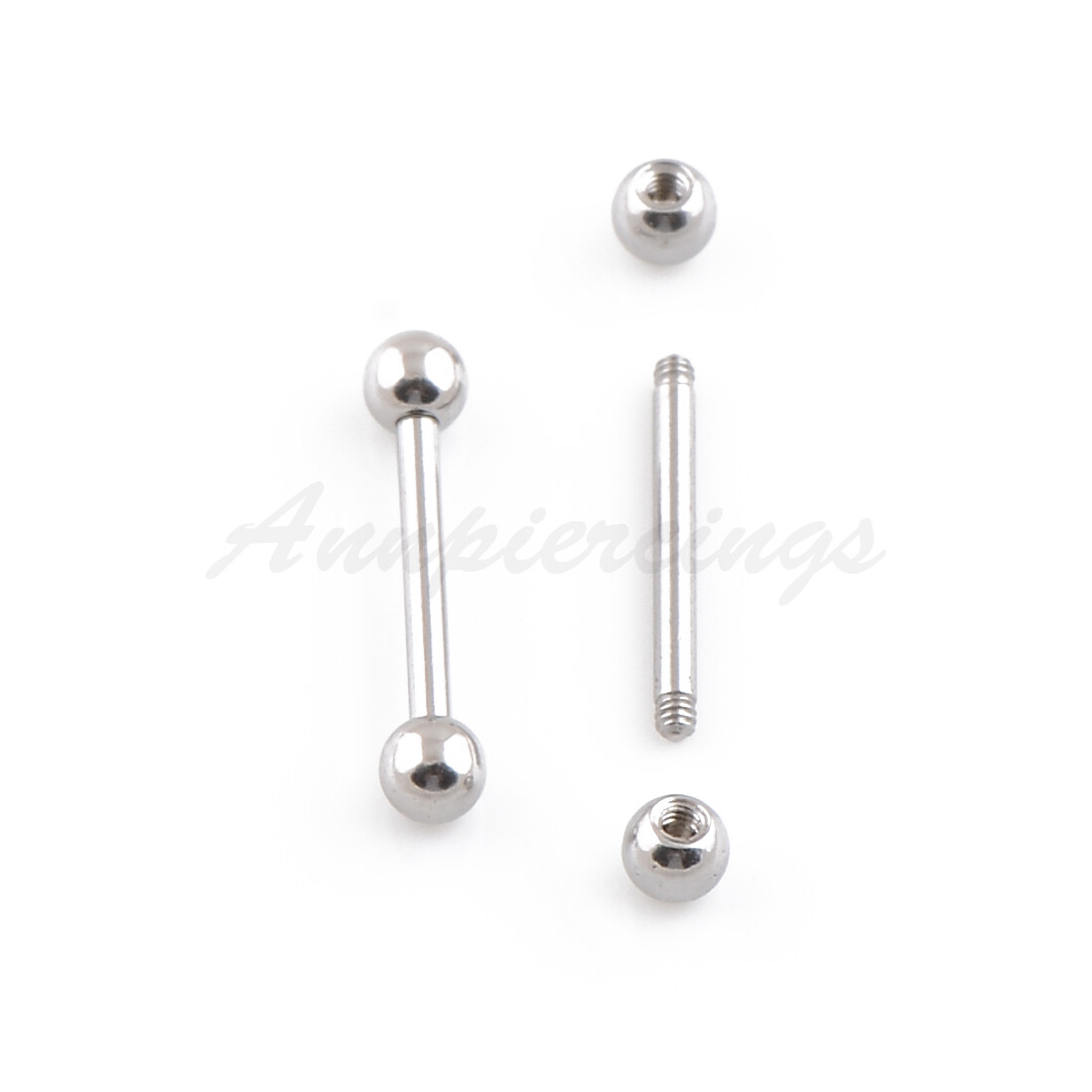 1&more 14G All Size 5mm Ball 316L Steel Straight Tongue Barbells Nipple Ring