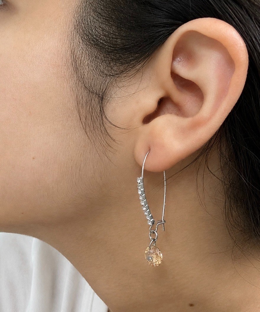 Crystal Luxury Honey Drop Hoop Earrings, Minimalist Embellate Silver Jewelry