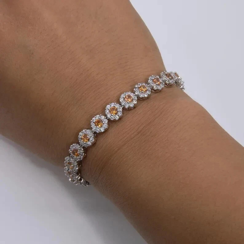 10Ct Round Cut Simulated Citrine Wedding Tennis Bracelet 14K White Gold Plated