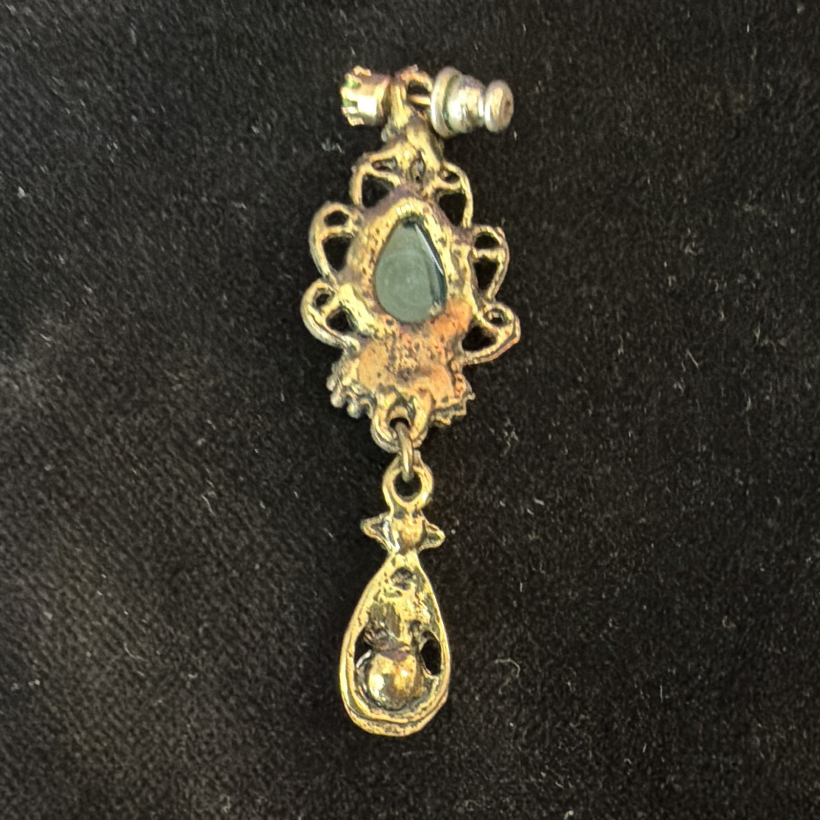 Gold Tone Brass, Blue Crystal Teardrop Dangle Screw Back Earrings
