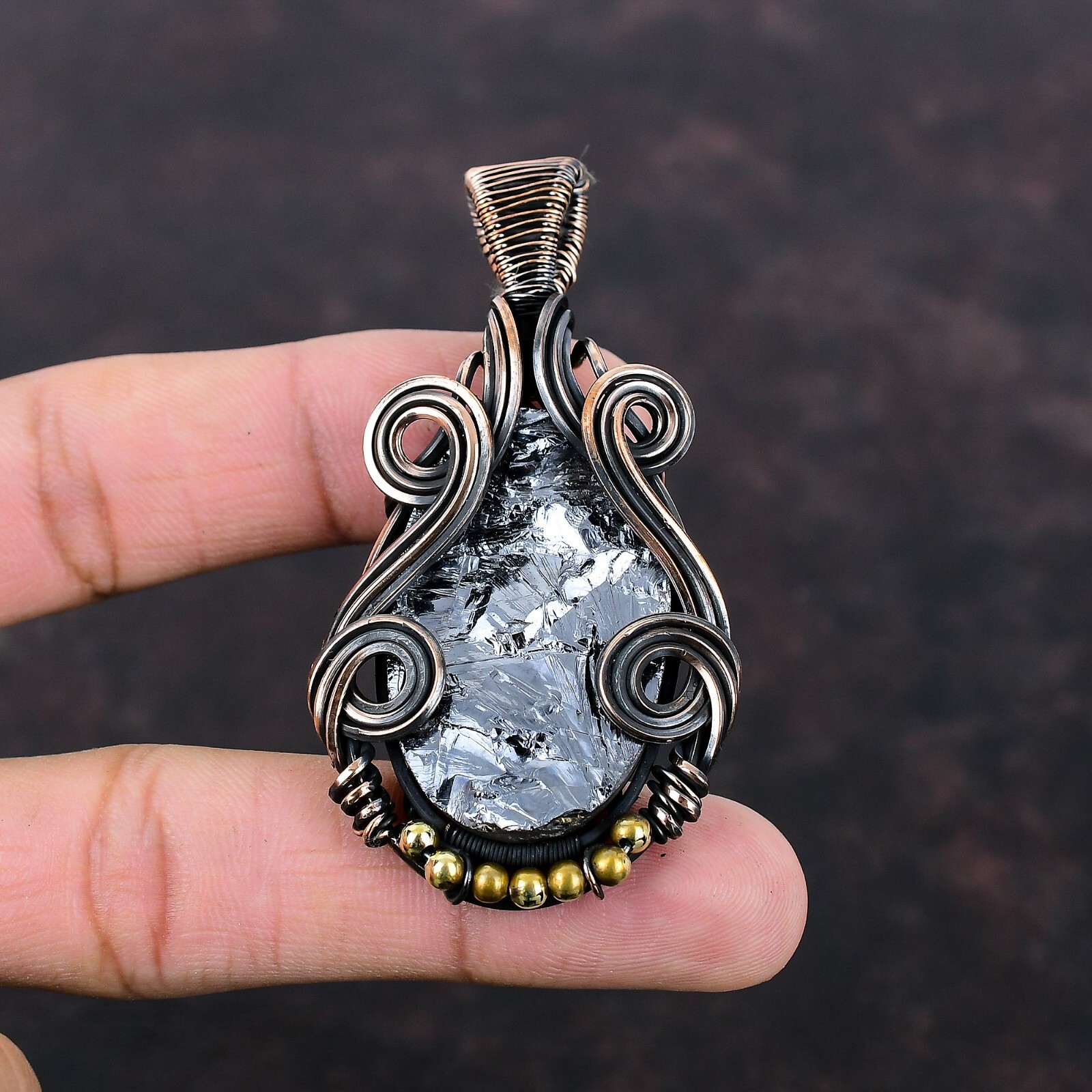 Women Day Gift Shungite Rough Jewelry Copper Mum Gift Wire Wrapped Pendant 2.76″