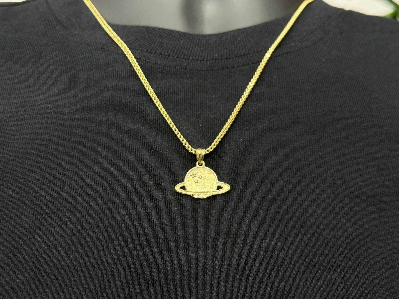 Real 10K Planet Charm Pendant 10K Yellow Gold