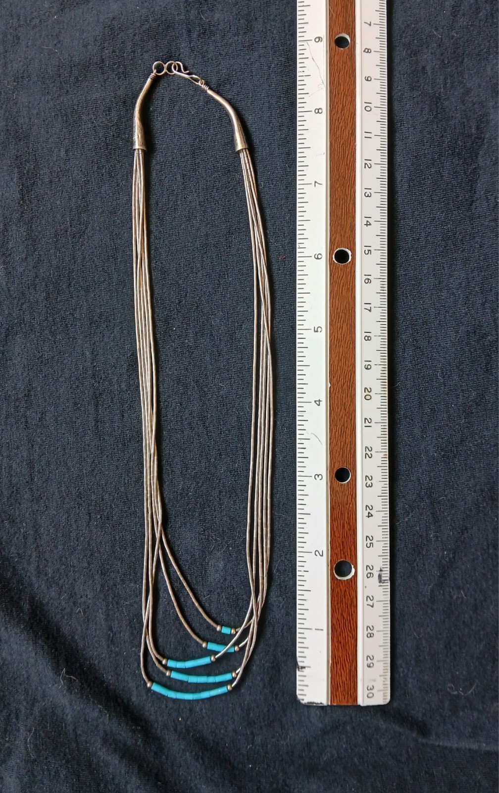 Vintage Sterling Liquid Silver Turquoise Necklace 5 Strand 925 Southwestern 18″