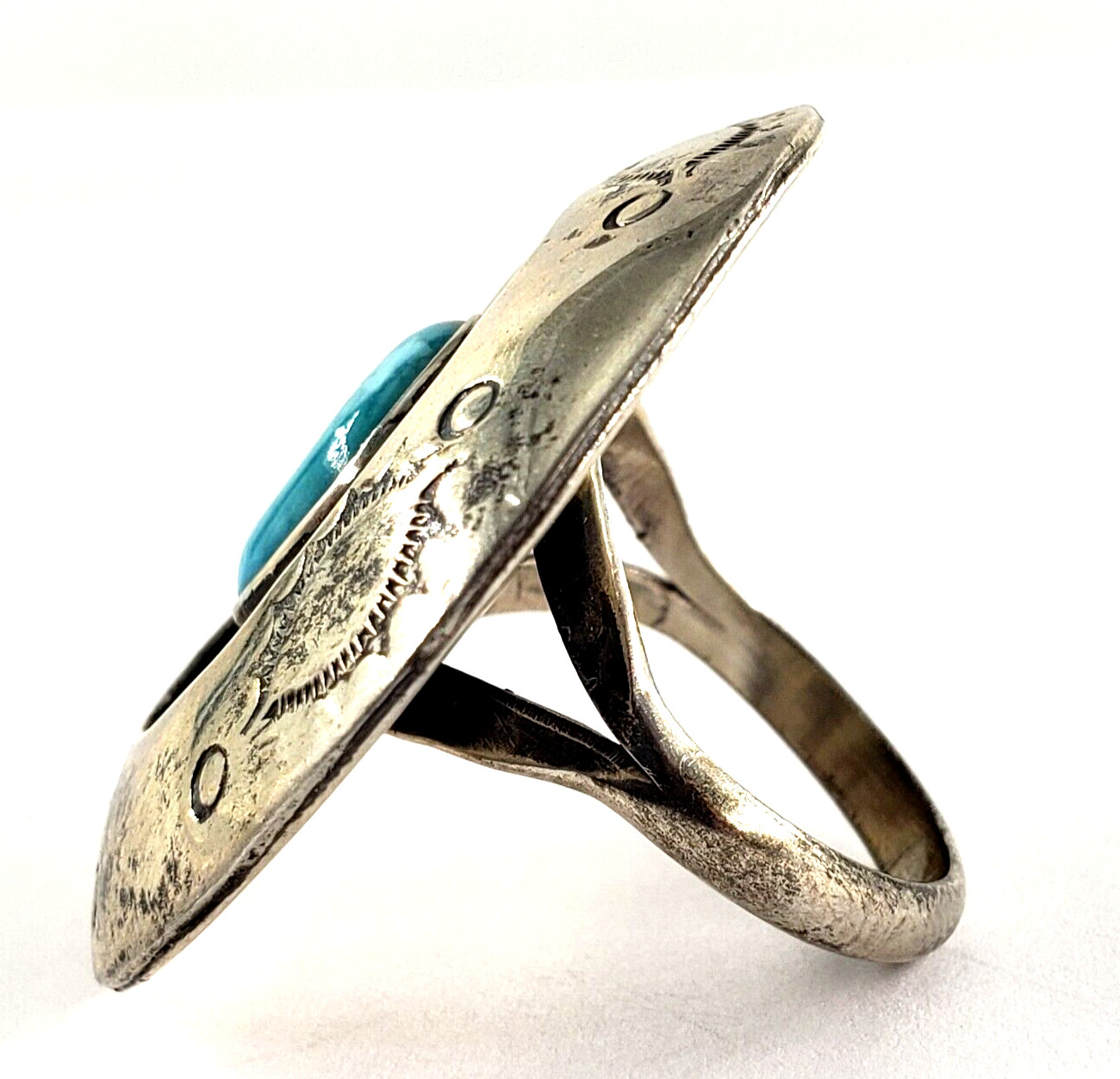Vintage Sterling Silver Ring Womens Size 8.75 Turquoise Southwestern Circle Disc