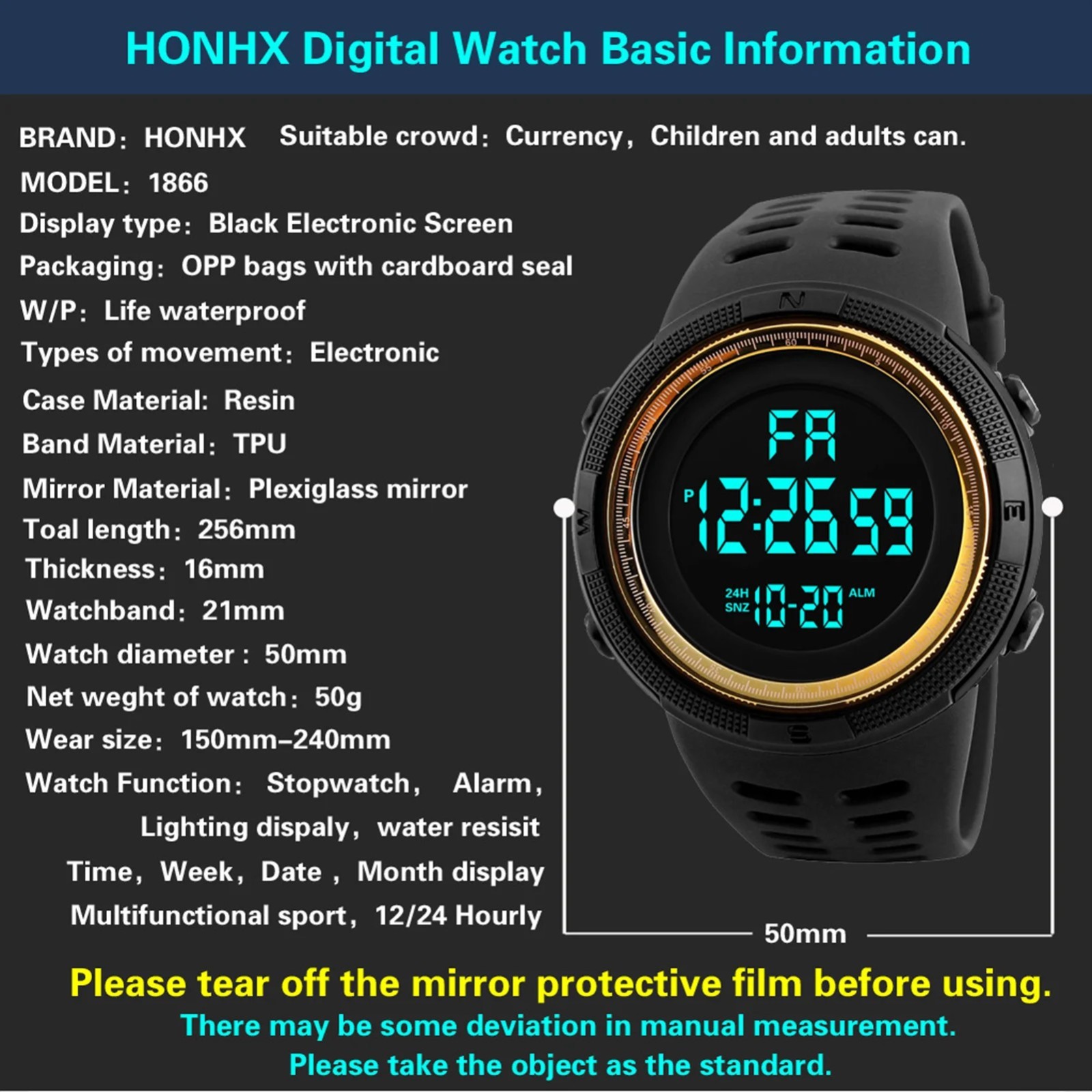 NEW Mens Digital Sports Watch Waterproof Military Army LED Luminous Outdoor Watc