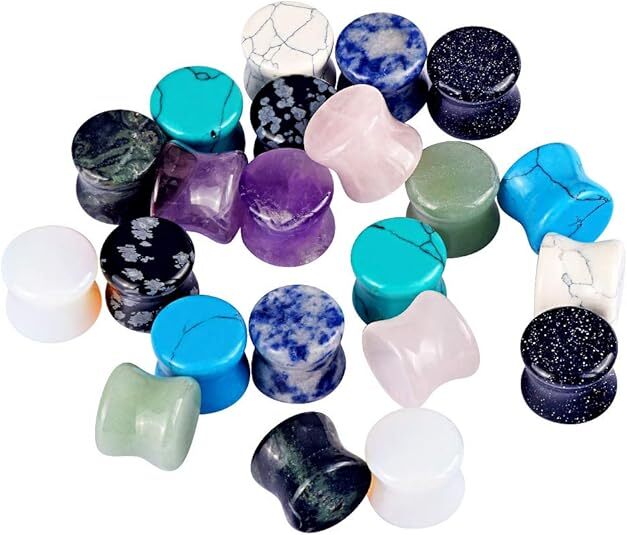 20pcs Random Mixed Stone Ear Plugs Double Flared Saddle Gauges Tunnels Expander