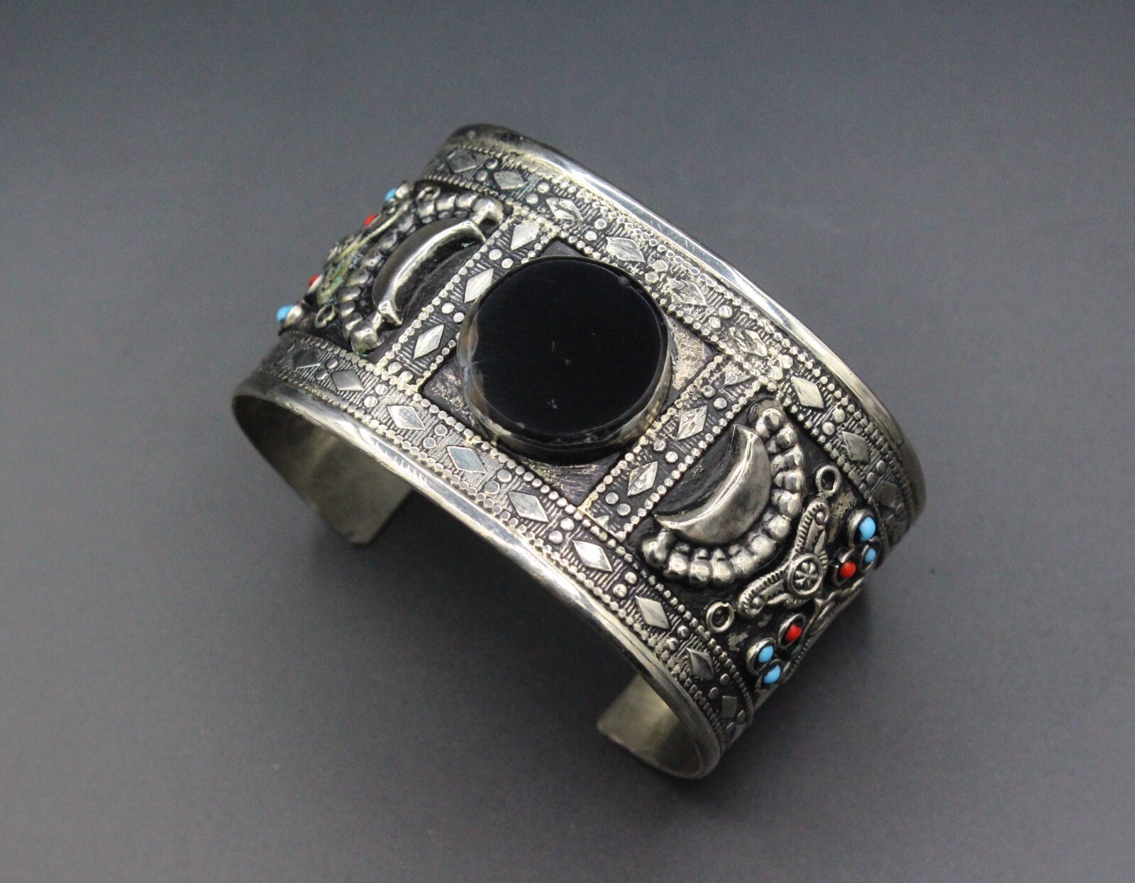 Afghan Cuff Bracelet, Black Onyx Stones Cuff Bracelet, Boho Cuff Bracelet