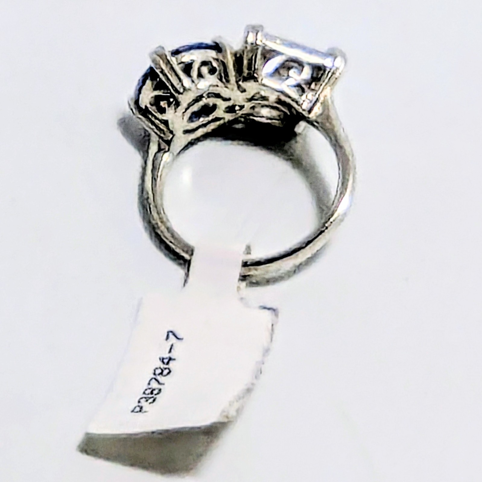 Sterling Silver Moissanite & Iolite Cushion Cut Ring 4.9ctw & 3.87 Ctw Size 6.5