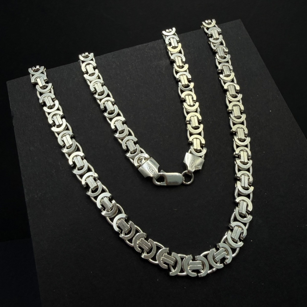 Heavy 925 Sterling Silver Flat Byzantine Fox Tail Chain Necklace Men’s 33g