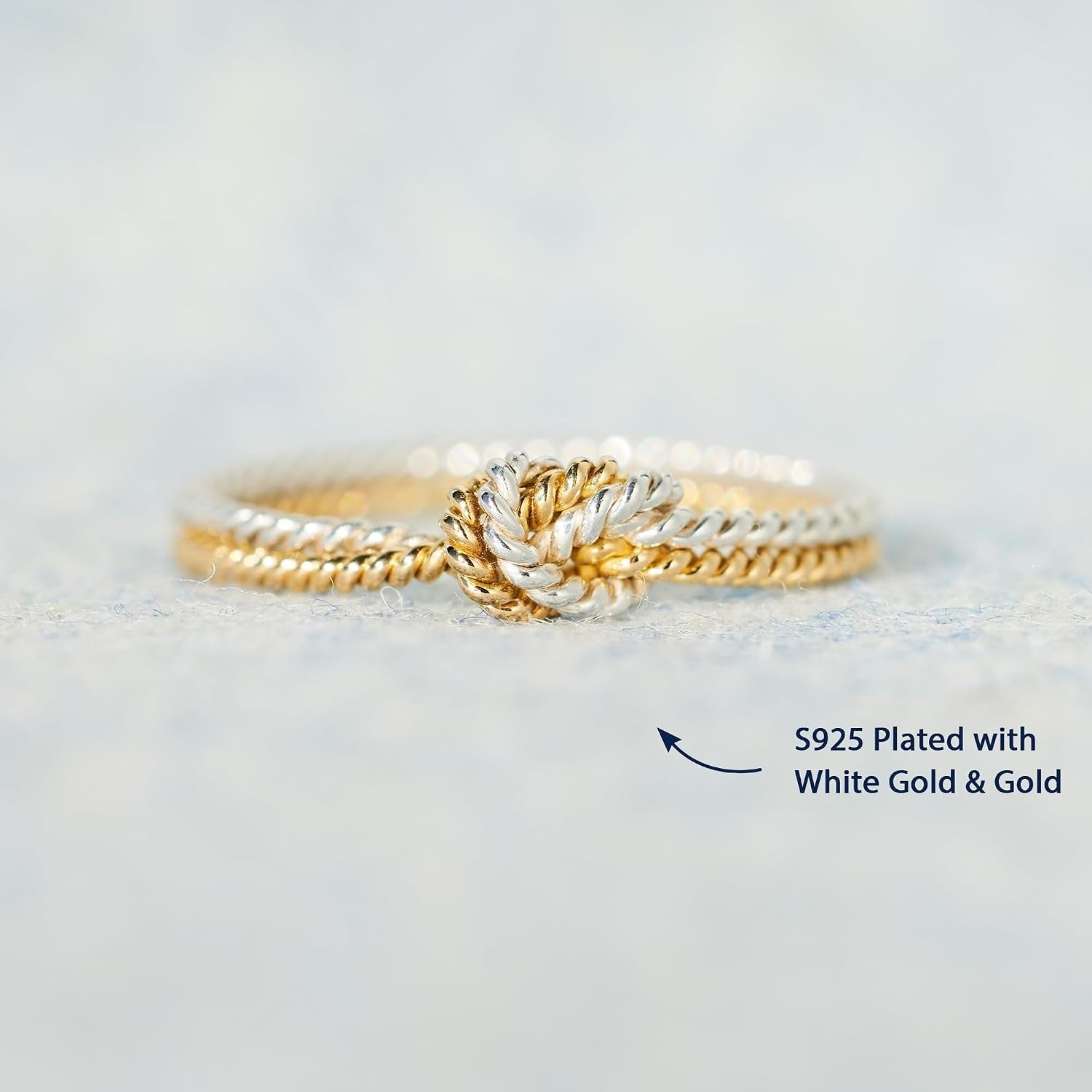Handcrafted Two-Tone Knot Ring for Women – Sterling Silver Heart Purity, Size 8