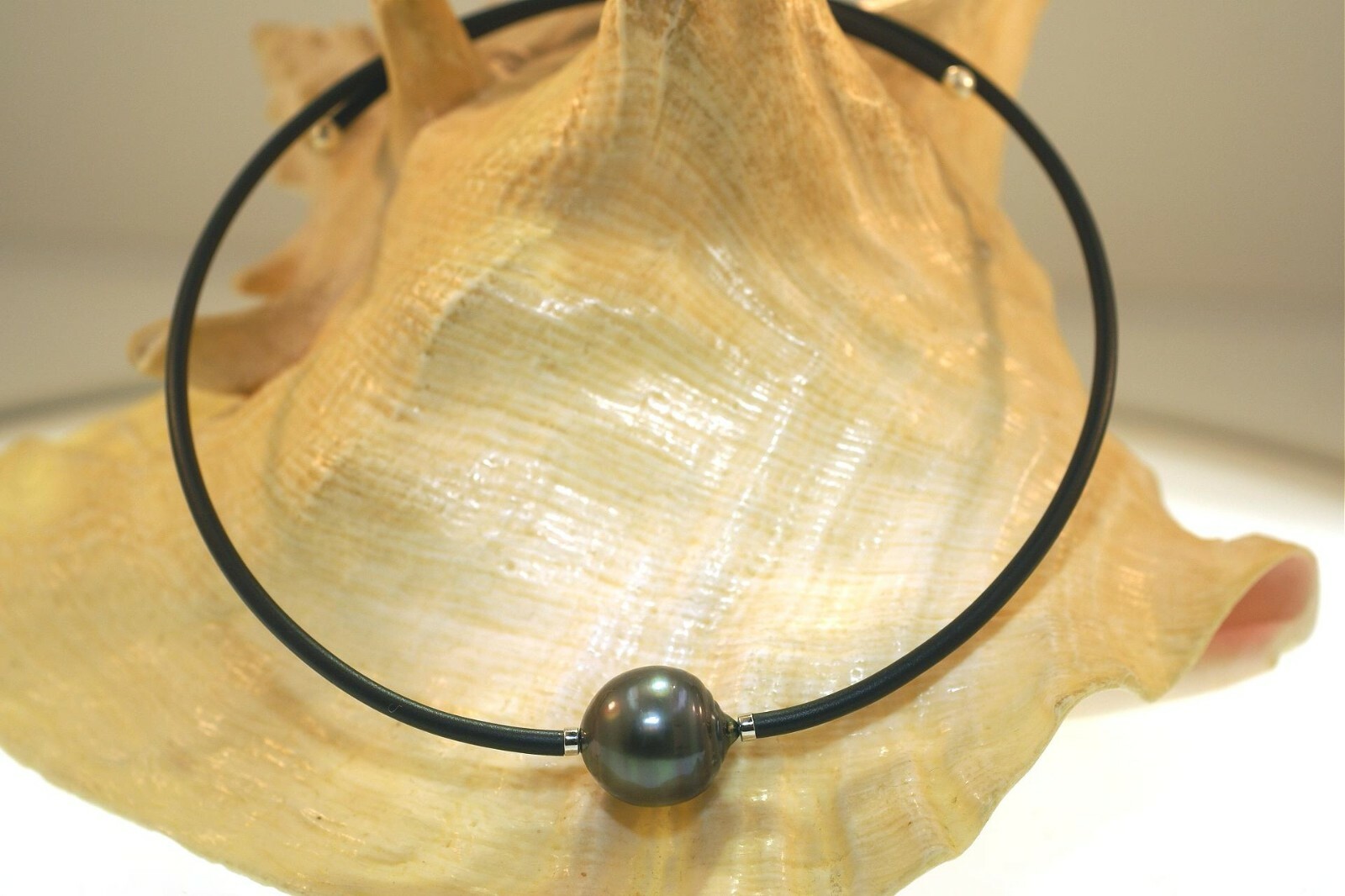 16.0MM TAHITIAN BLACK PEARL AKOYA 925 SILVER BLACK LEATHER CHOKER ADJ 16″-20″ #2