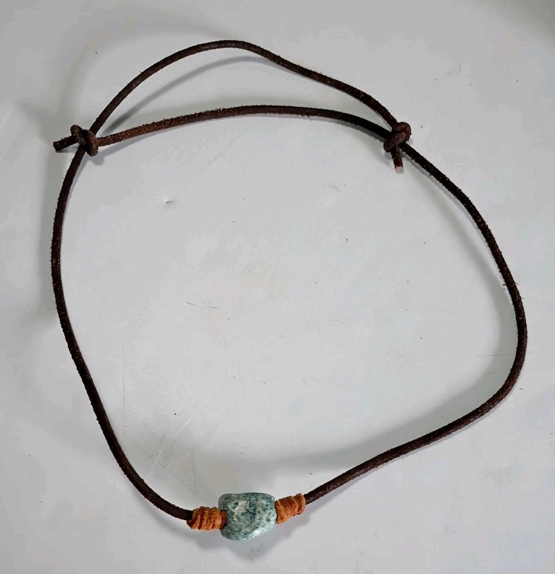 BoHo Natural Amazonite Stone Slide Necklace Brown Leather Cord