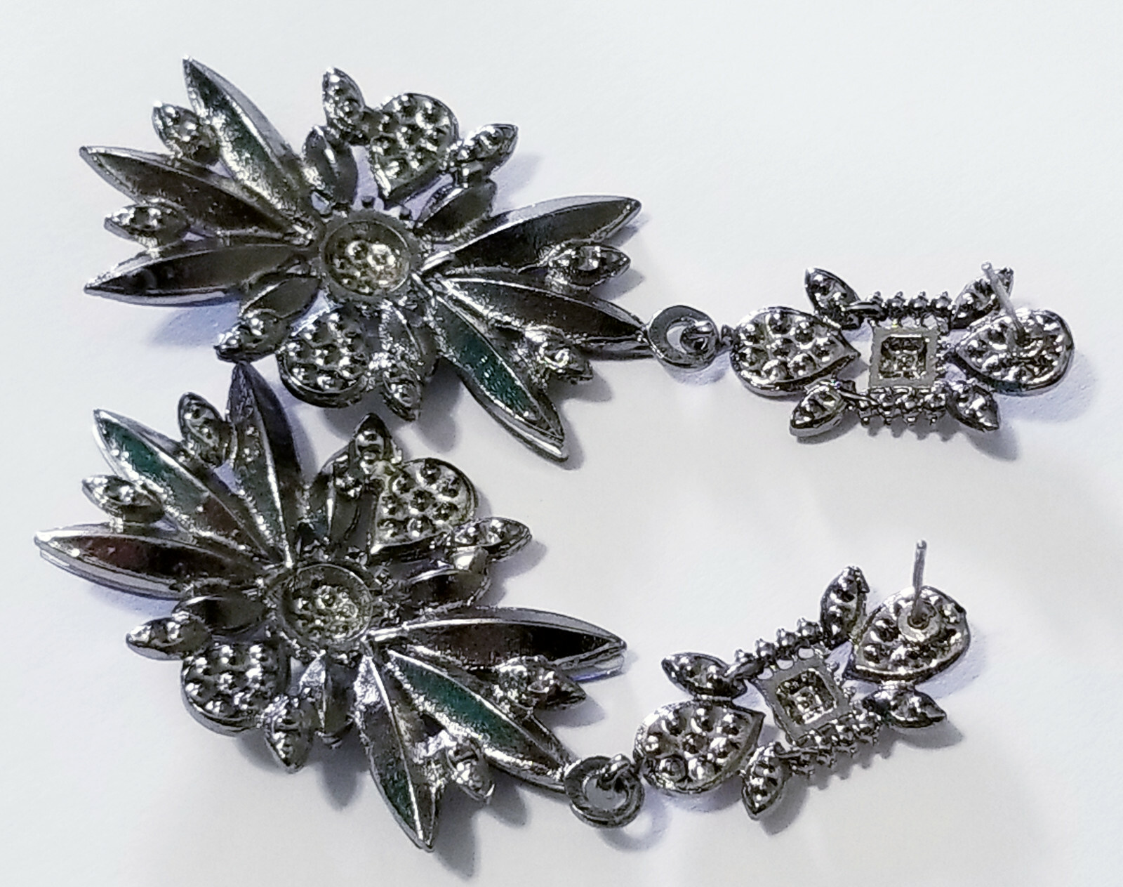 Rhinestone Chandelier Drop Earrings Steampunk Prom Pageant Jewelry 2.8 in Blue