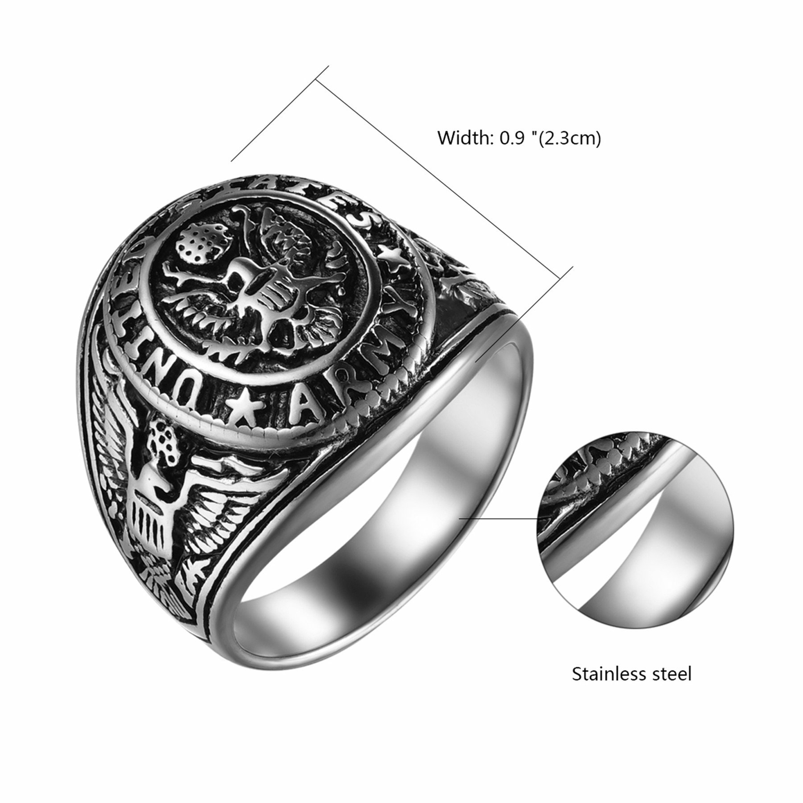 Stainless Steel Gold Plated Eagle US Army Ring Army Seal Biker Band for Men
