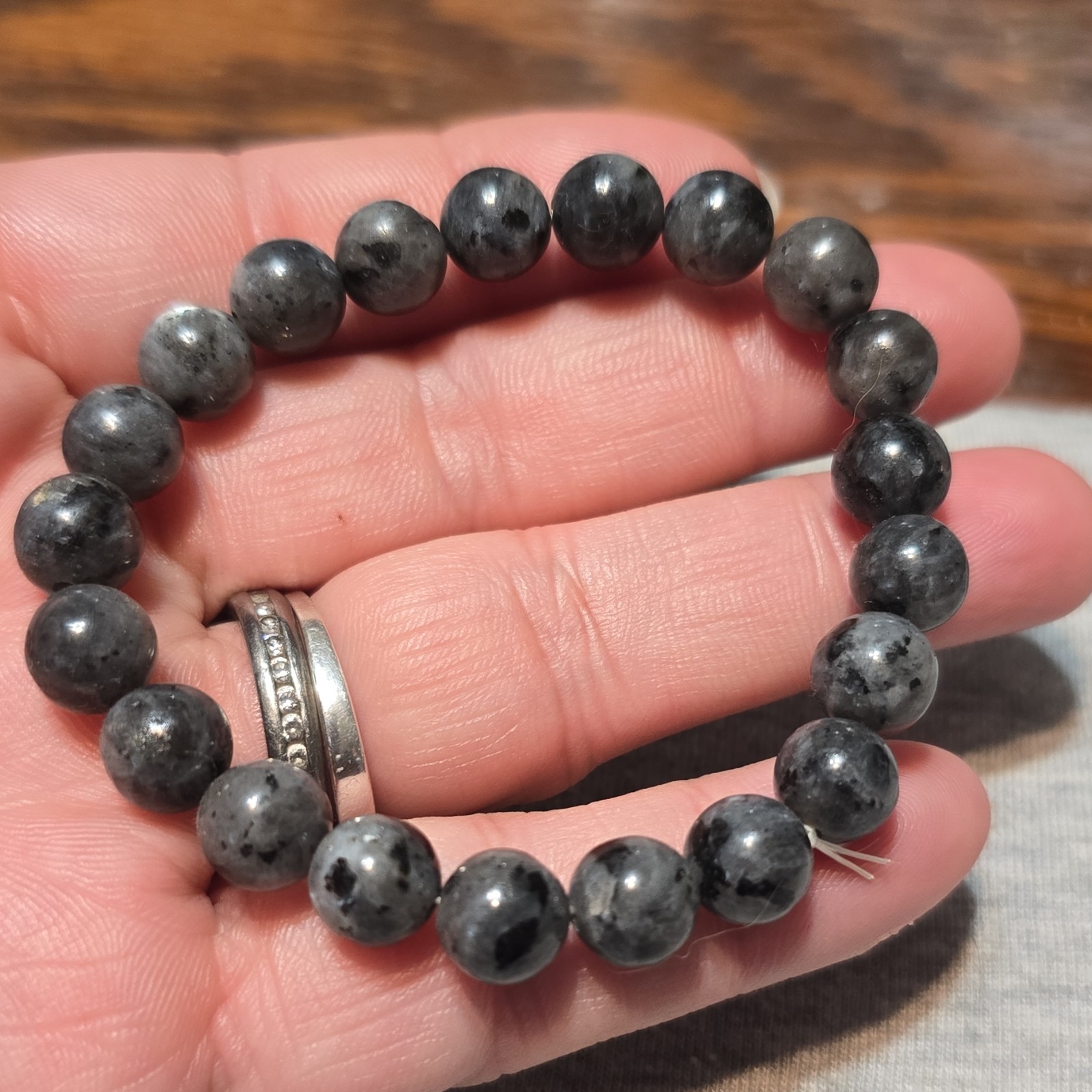 Larvikite Natural Gemstone Bracelet Handmade Stretch Beaded 6mm – 7″