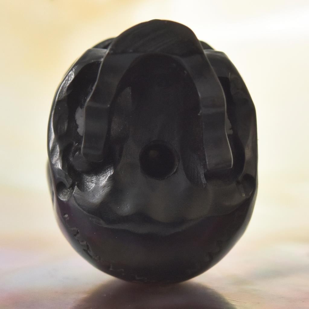 27.22mm Carved Black Horn Human Skull Bead Vertical Drill Jewelry Supply 6.90g