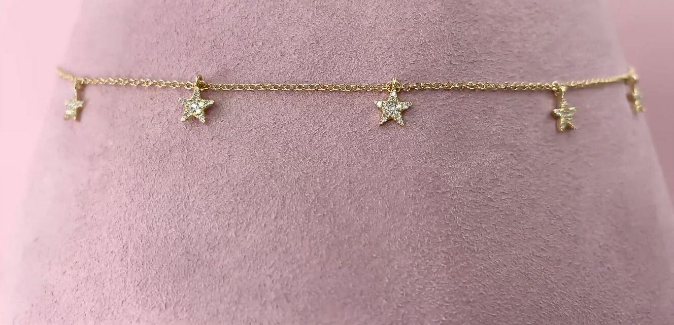14k White Gold Diamond Star Necklace Pave Set Natural Round Cut 0.13 CTW