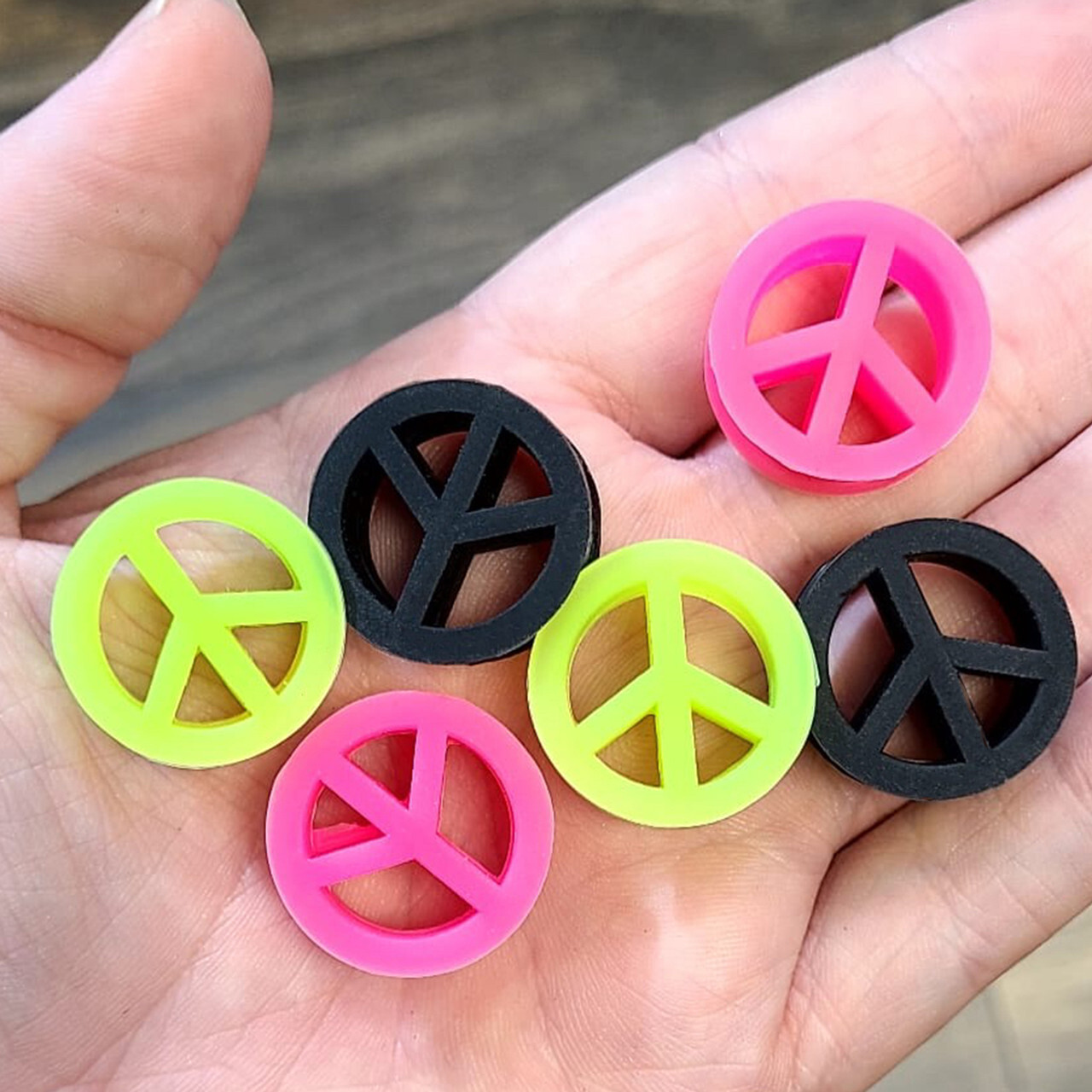 Pair of UV Glow Silicone Peace Sign Ear Plugs Tunnels 3 Colors 7 Sizes Available