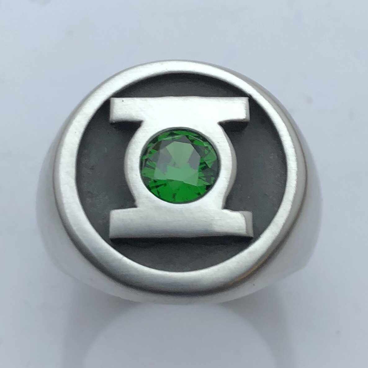 MJG STERLING SILVER GREEN LANTERN RING. ROUND TOP. 6mm CZ. SZ 10. COMIC CON