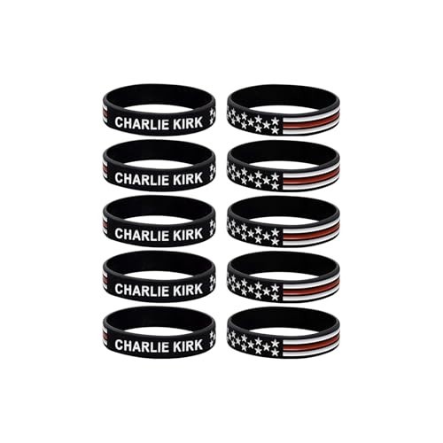 Charlie Kirk Silicone Bracelet, 10Pcs Hero Freedom Merch USA Rubber Bracelets…